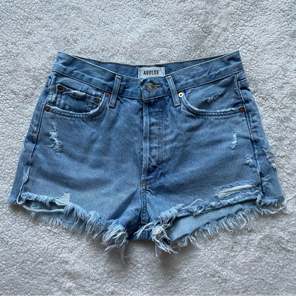Agolde Parker Light Wash Distressed High-Waisted Shorts Size 25